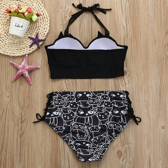 ●SALE●🇨🇦Kitty Cat Bikini Set Underwire Padded Bathing Suit Black￼￼￼￼￼ - Picture 3 of 10